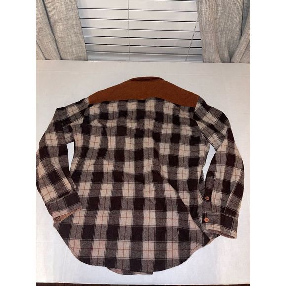 Vintage 70s 80s Kmart Men’s Wool Blend Button Down Flannel Plaid  Brown SZ Large - Picture 7 of 7